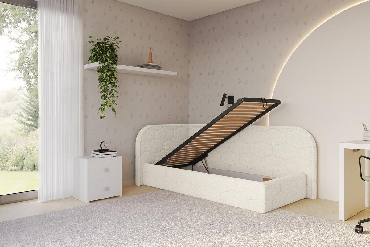 EINZELLBETT Jugendbett mit Bettkasten und Matratze H3/H4, Rechts - JAXY 80x200 Beige - Perlmutt, Holzwerkstoff/Textil (80/200cm) - ALTDECOR