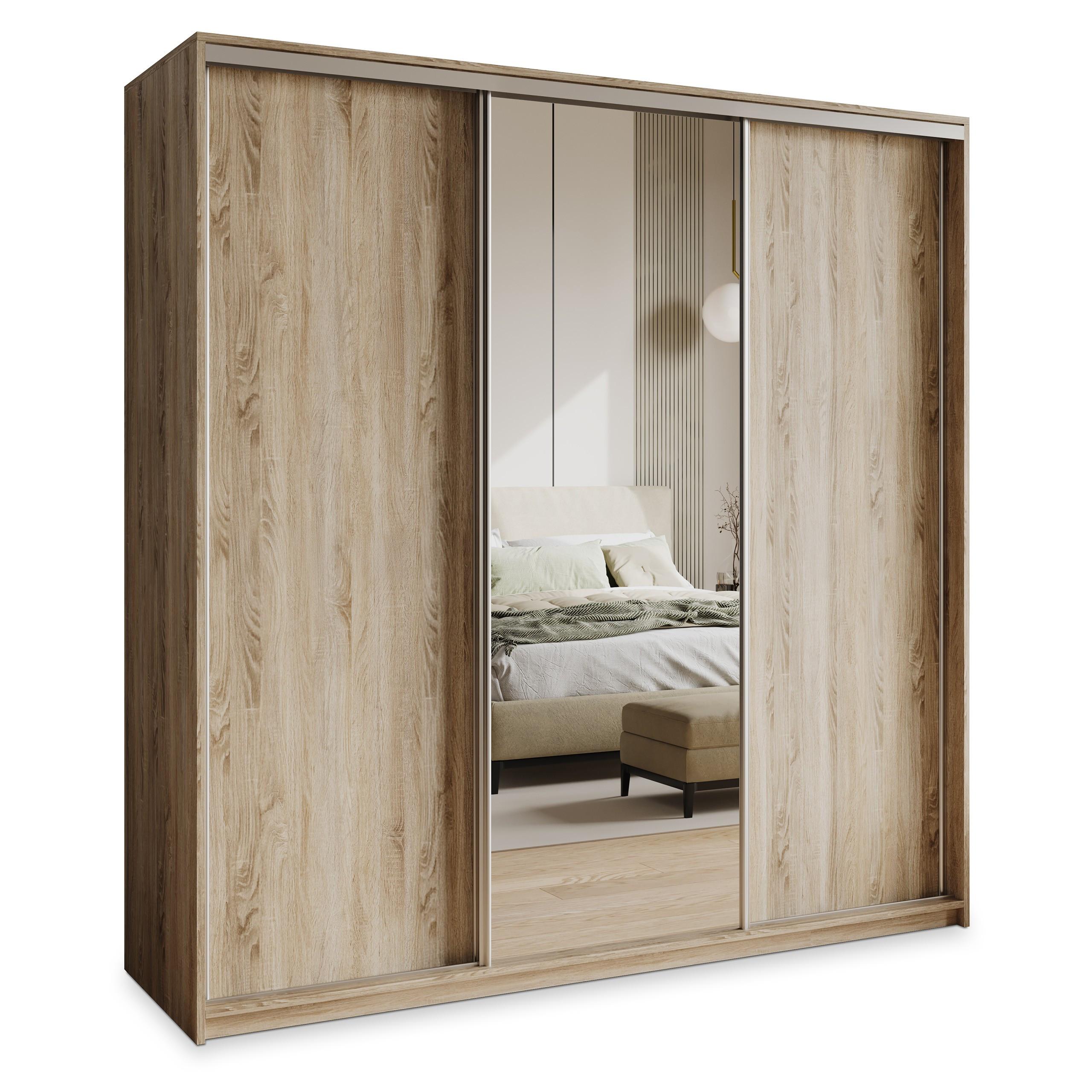 SCHWEBETÜRENSCHRANK TAVI 200/205/60 cm 3-türig mit Spiegel Sonoma Eiche - Sonoma Eiche, Holzwerkstoff (200/205/60cm) - MASSENO