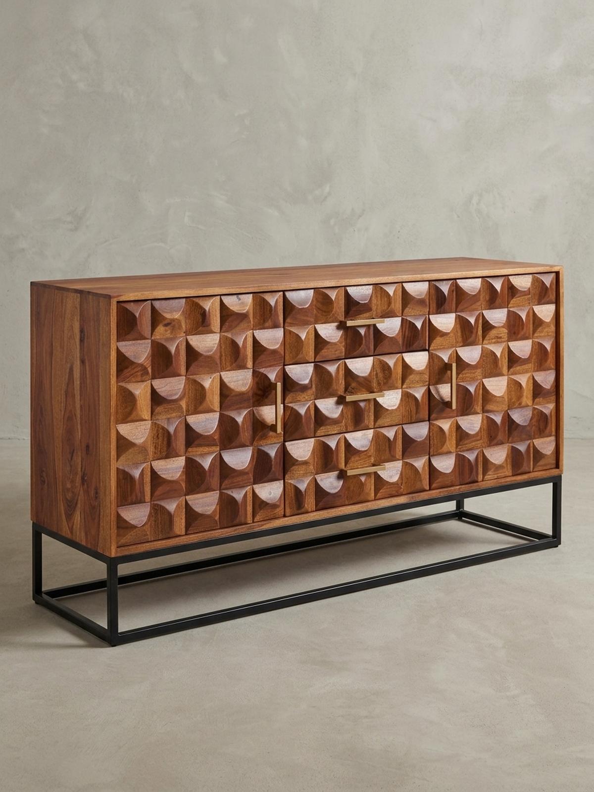 SIDEBOARD – Massivholz, 145x81x45 cm, Industrial-Stil, Metallgestell - Schwarz/Braun, Holz/Metall (145/81/45cm) - KADIMA DESIGN