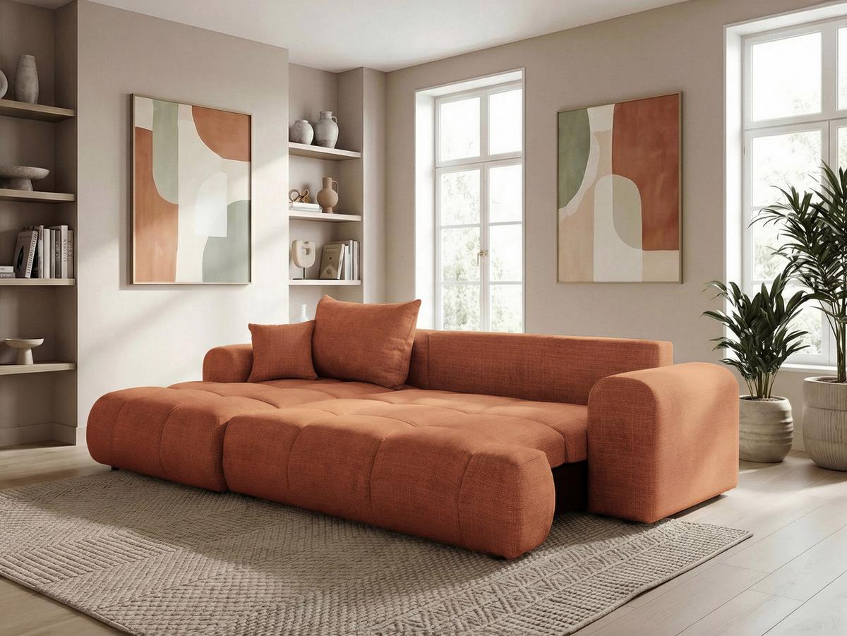 ECKSOFA MILANO Links mit Schlaffunktion und Bettkasten Orange - Orange, Kunststoff/Textil (265/145cm) - Idohome