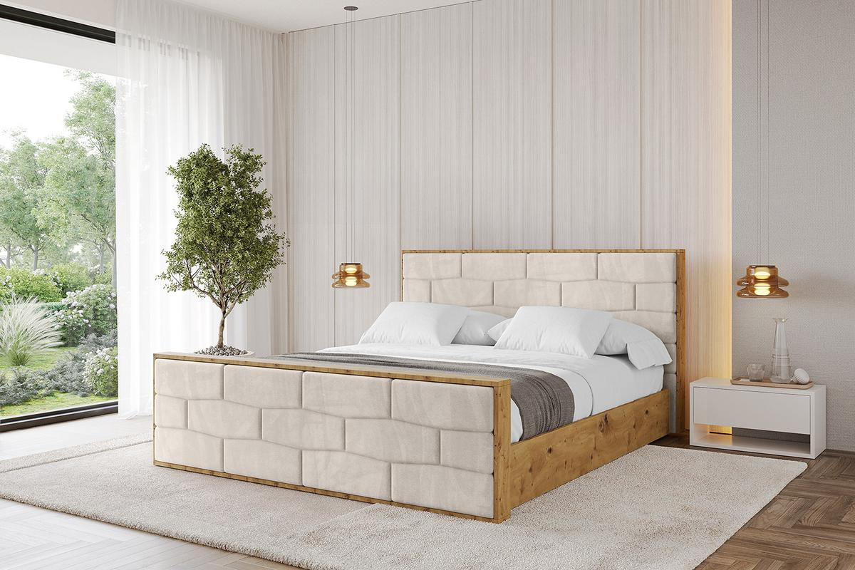 POLSTERBETT mit Bettkasten, Fußteil und Lattenrost, Boxbett mit Matratze H3/H4 - ENZO8-Z 200x200 Beige - Beige, Holzwerkstoff/Textil (200/200cm) - ALTDECOR