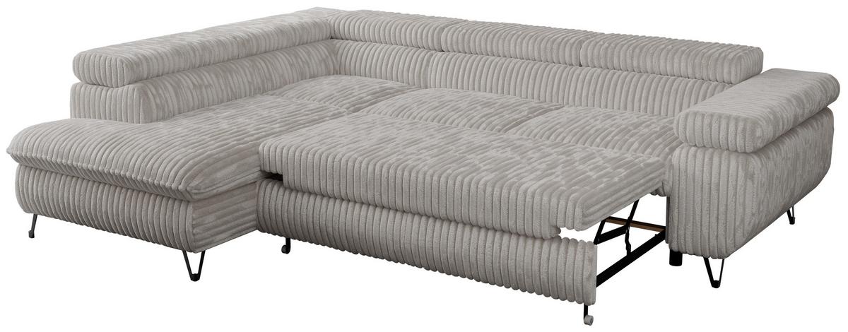 ECKSOFA PEDRO L Hellgrau Cord - Links Seite - Hellgrau/Schwarz, Textil/Metall (208/273cm) - MKS