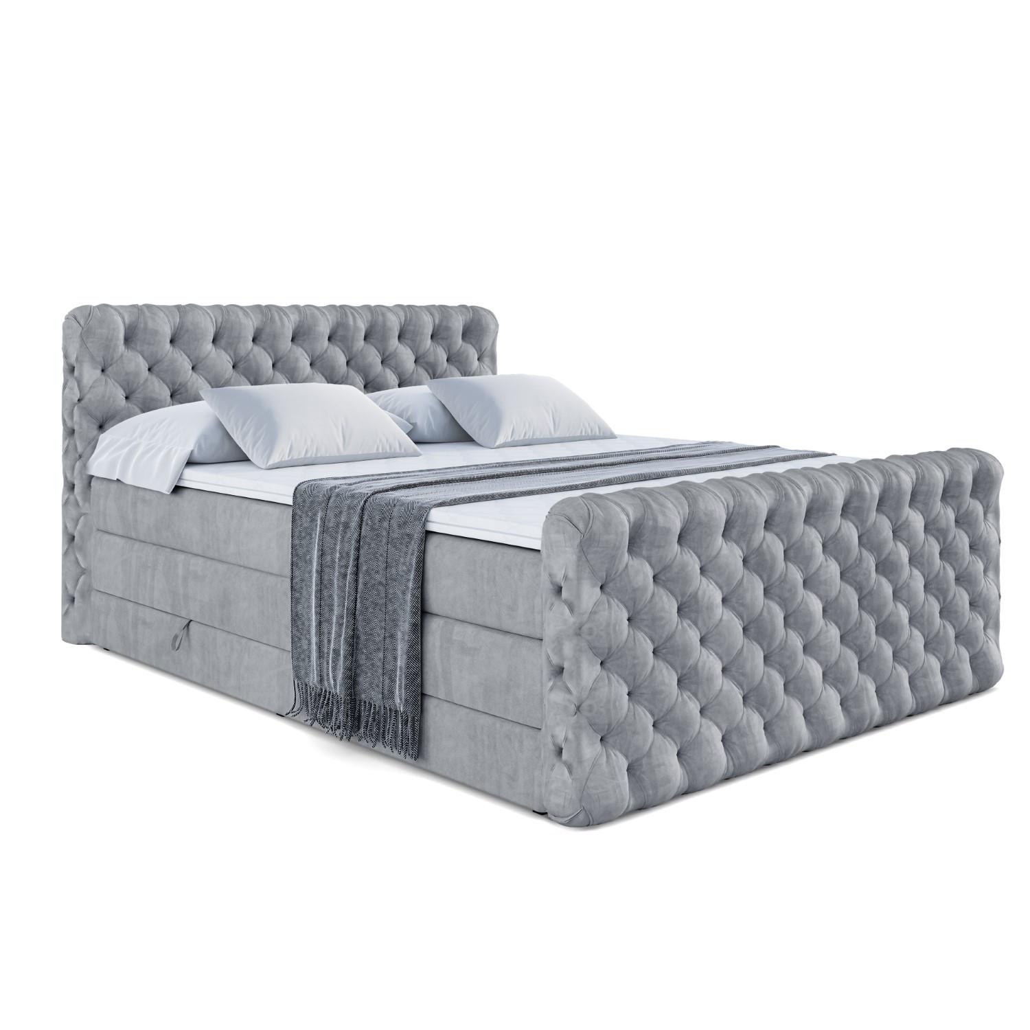 BOXSPRINGBETT BOXI8-Z KING - 180x200 - H3/H4 - Grau - Grau, Holzwerkstoff (180/200cm) - ALTDECOR
