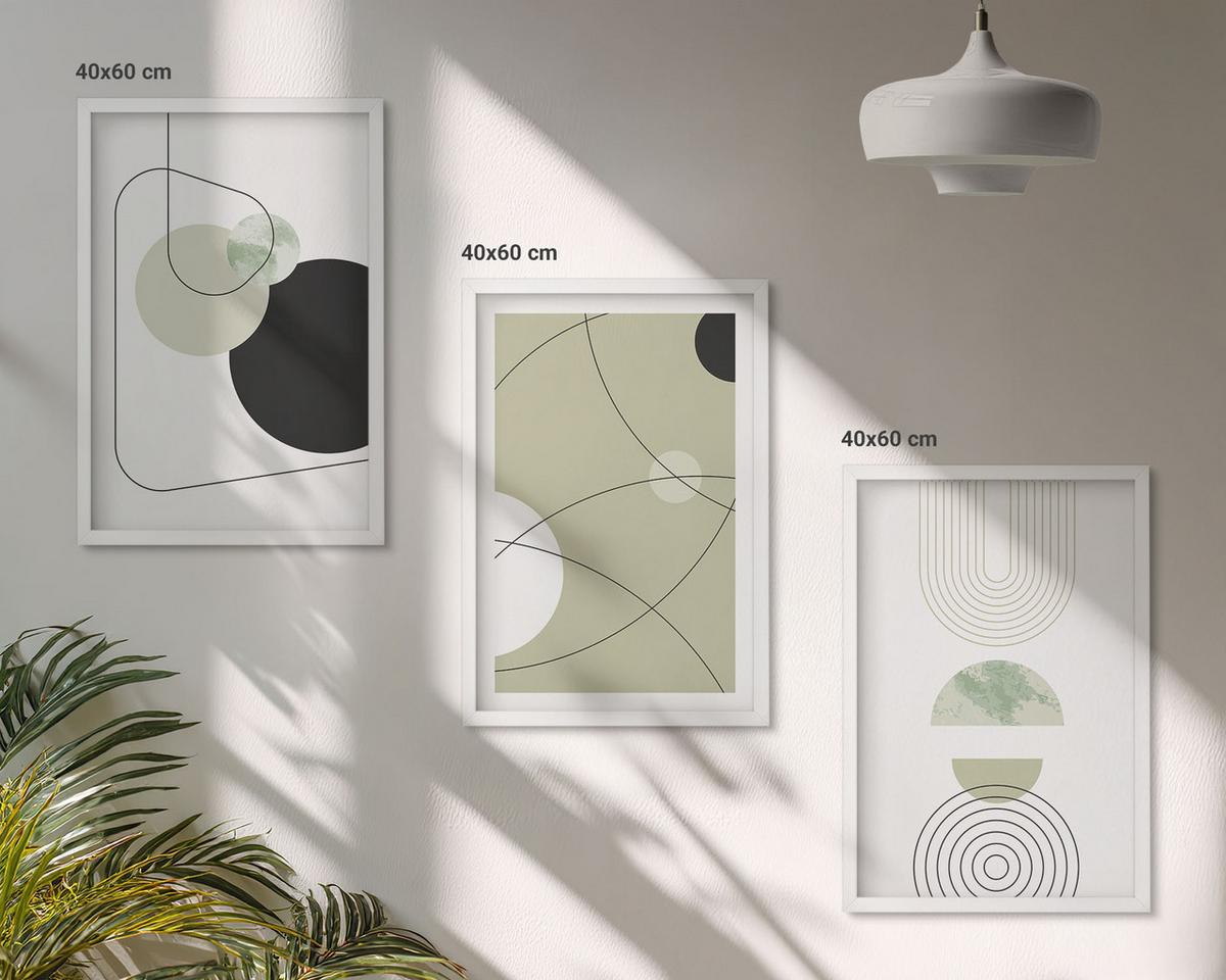 BILDER SET 3er Set - 40x60 cm Weißer Rahmen - Abstrakte Formen und Farben - Weiß, Kunststoff (40/60cm) - TULUP