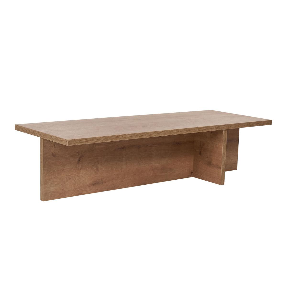 COUCHTISCH mit rechteckiger Platte und asymmetrischem Fuß L120 cm - HARBOR - Eichefarben, Holzwerkstoff (50/45/30cm) - Calicosy