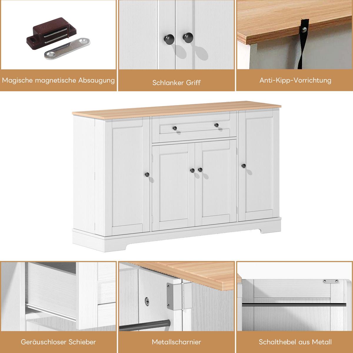 SIDEBOARD mit Schublade & Regaltüren, Natur/Weiß – Viel Stauraum, modernes Design - Weiß, Holzwerkstoff (138/85/40cm) - Urban Meuble