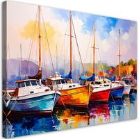 LEINWANDBILD Bunte Boote Schiffe Hafen 100x70cm - Multicolor, Textil (100/70cm) - Feeby