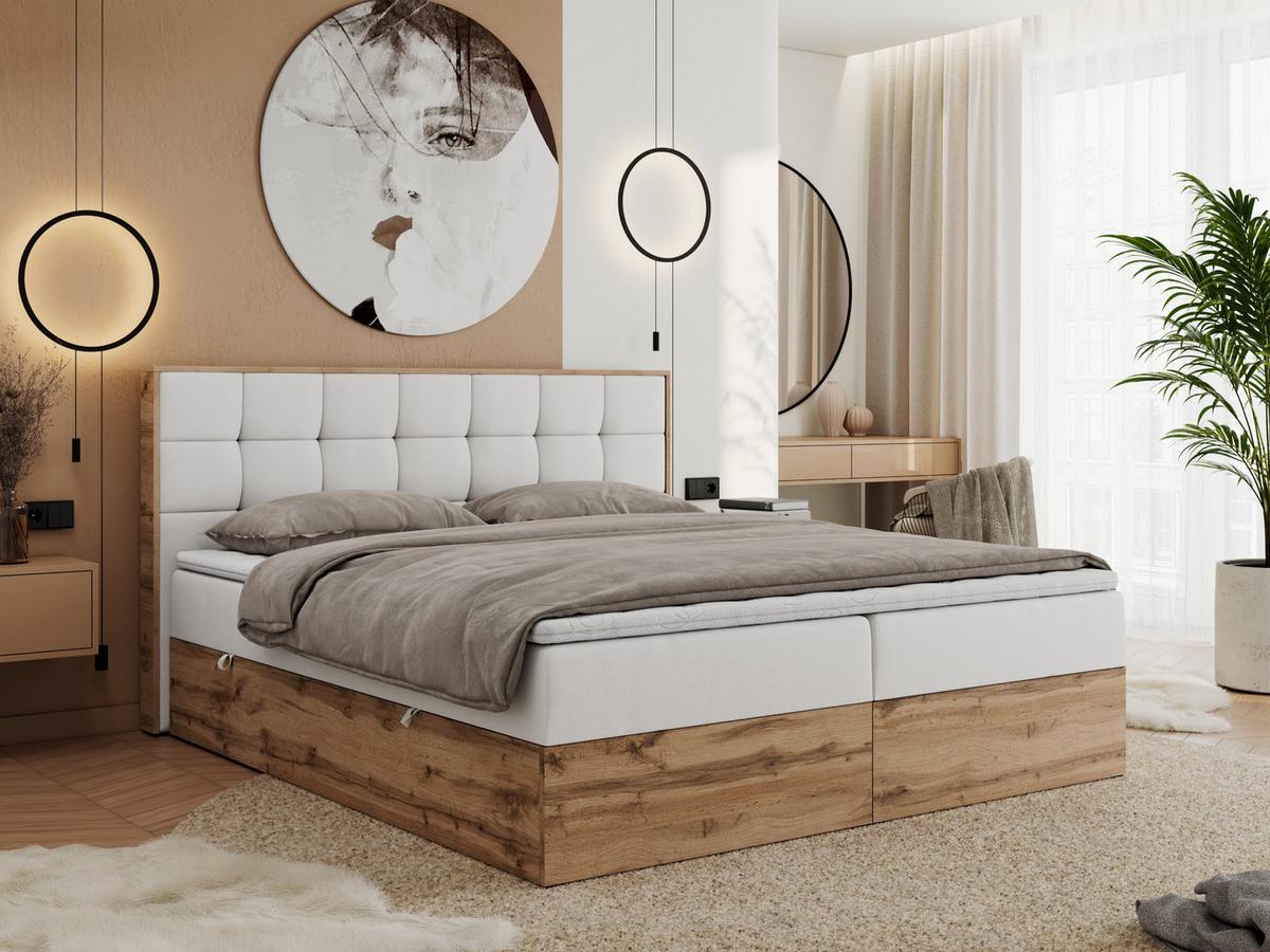 BOXBETT ALBERO 1 - 140/200 Weiß Kunstleder - H4 - Weiß, Holz/Textil (140/200cm) - MKS