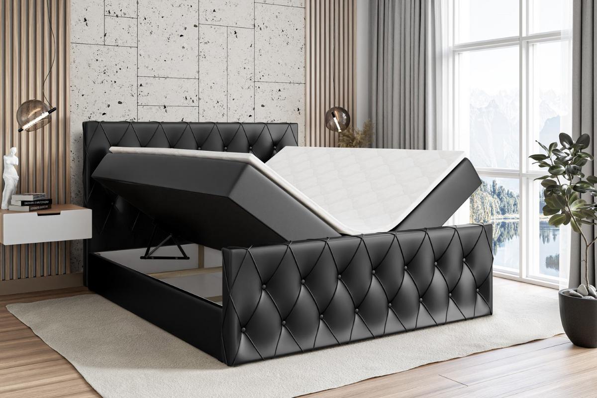 BOXBETT AMAY-Z - 140x200 cm - H3 - Schwarz Hochglanz - Schwarz Hochglanz, Holzwerkstoff (140/200cm) - ALTDECOR