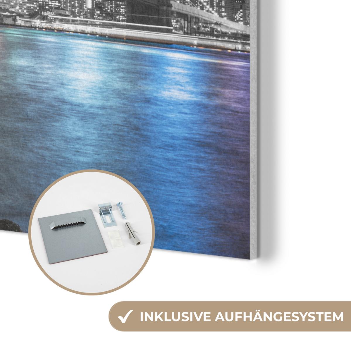 AKUSTIKBILD New York - Skyline - Stadt - Blau Wanddeko 70x50 cm - Blaugrau, Kunststoff (70/50/0.9cm) - MuchoWow