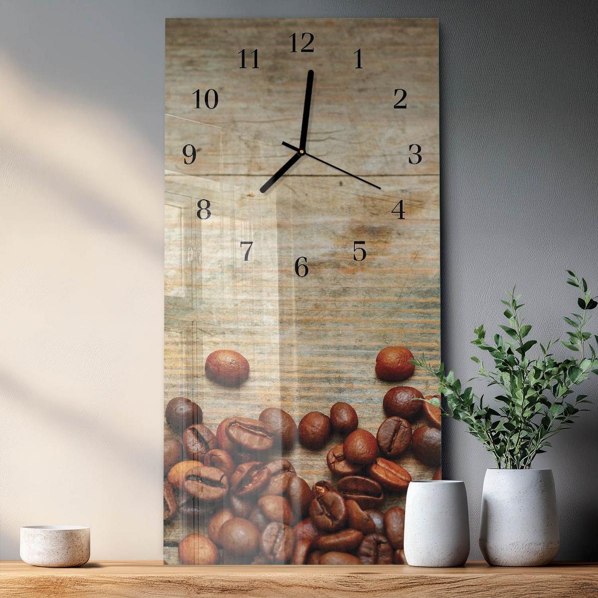 WANDUHR aus Glas 30x60 cm - Kaffeebohnen Holz - Braun, Glas (30/60/0.4cm) - TULUP