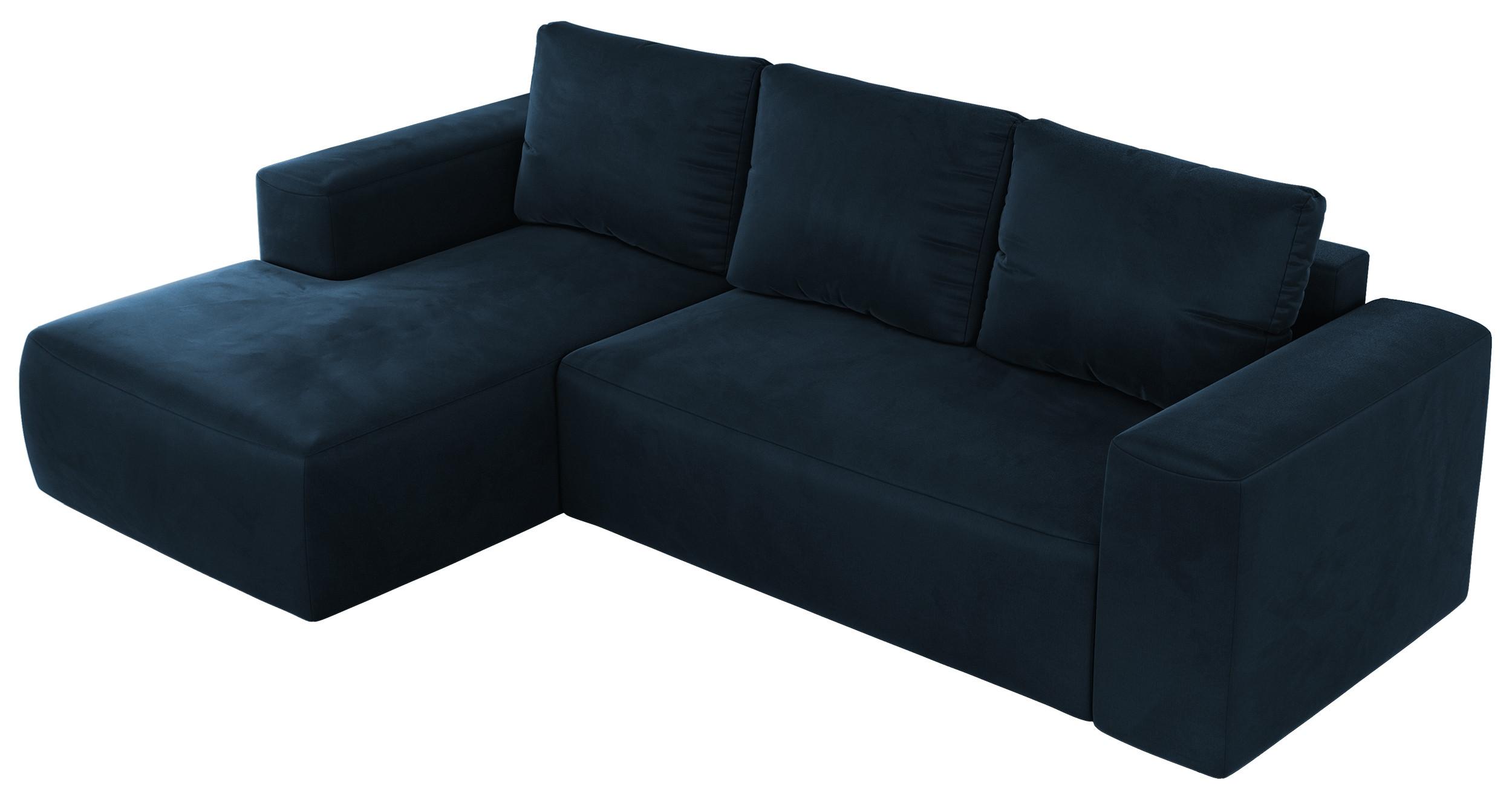ECKSOFA TRENTINO L Dunkelblau Velvet - Links - Schwarz/Dunkelblau, Kunststoff/Textil (266/164cm) - MKS