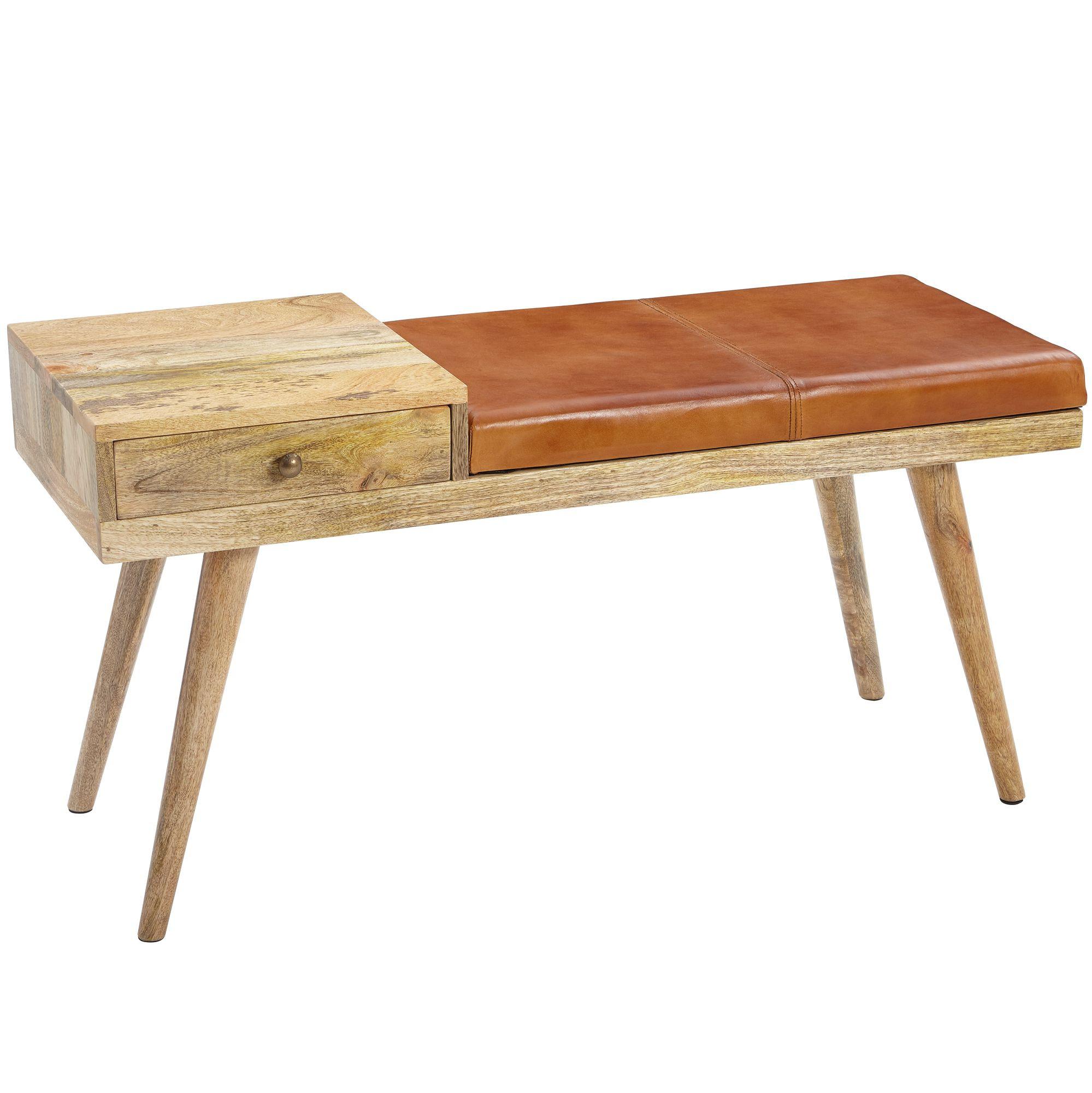 SITZBANK – Ziegenleder/Massivholz, 100x52x38 cm, Braun, mit Stauraum - Braun, Leder/Holz (100/52/38cm) - KADIMA DESIGN
