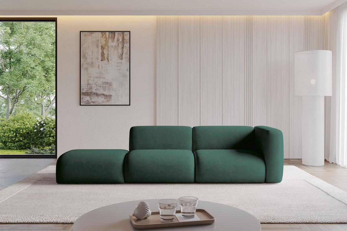 SOFA Ottomane Rechts MIRA-S3 296x89x70 Grün Velours - Dunkelgrün/Schwarz, Holzwerkstoff/Kunststoff (296/70/89cm) - ALTDECOR