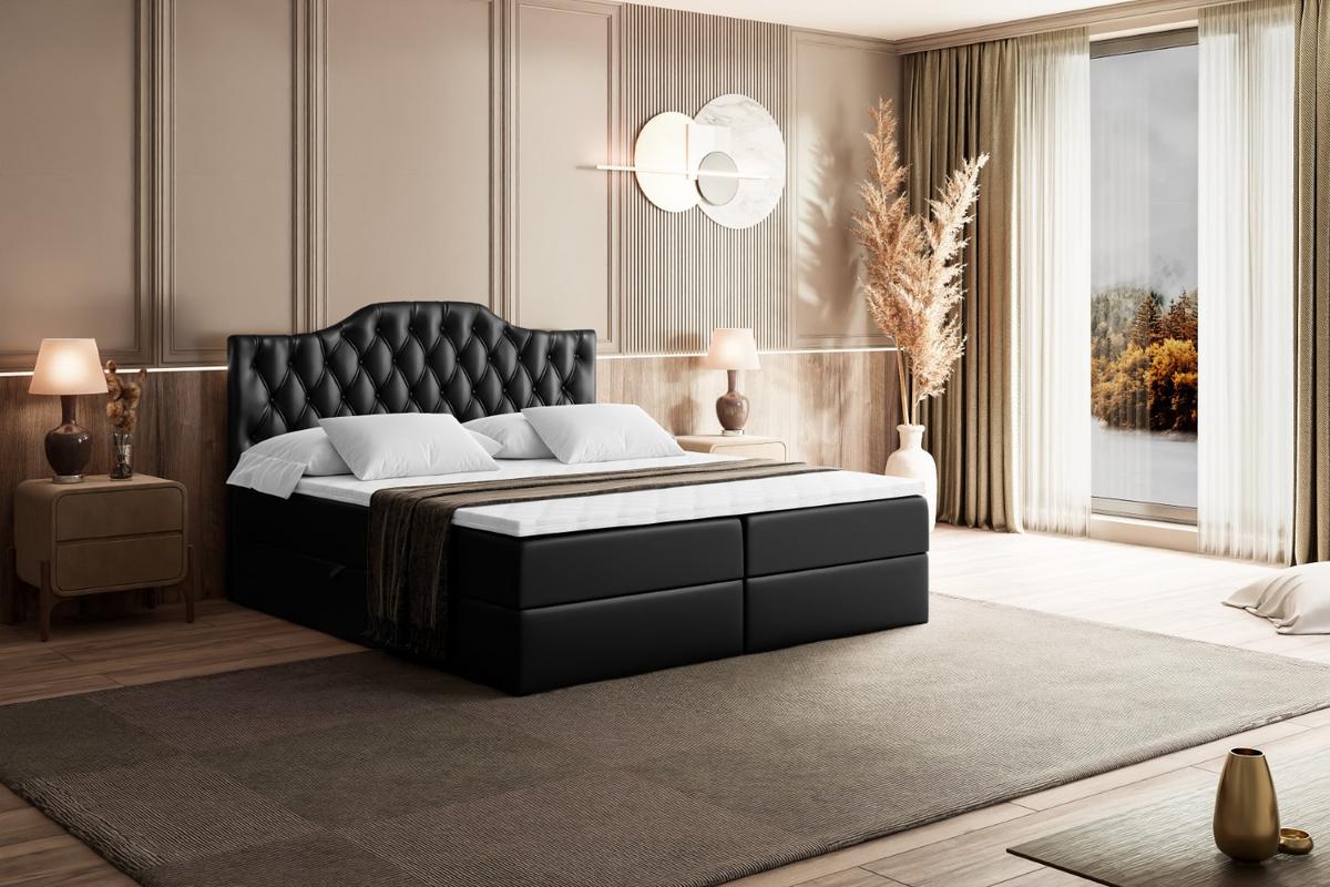 BOXBETT mit Matratze H4 und Lattenrost - VILA-1 - 120x200 cm - H4 - Schwarz Hochglanz - Schwarz Hochglanz, Holzwerkstoff (120/200cm) - ALTDECOR
