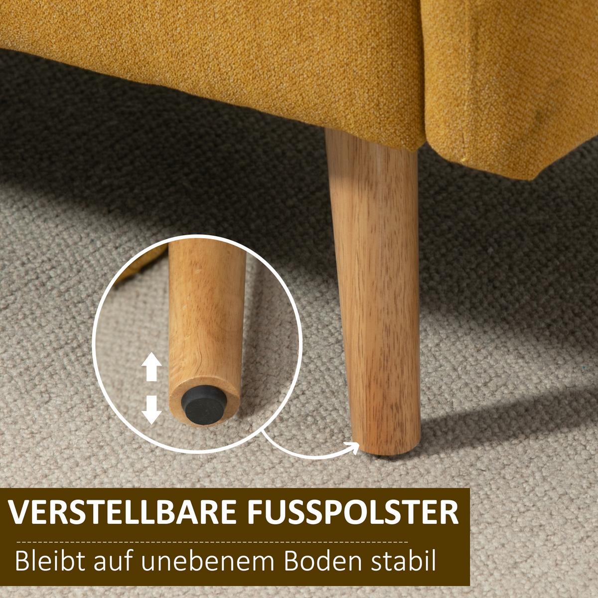 2 Sitzer Sofa, Couch mit 2 Wurfkissen, gepolsterter Doppelsofa mit Samtopik - Currygelb, Kunststoff (70/80/130cm) - HOMCOM