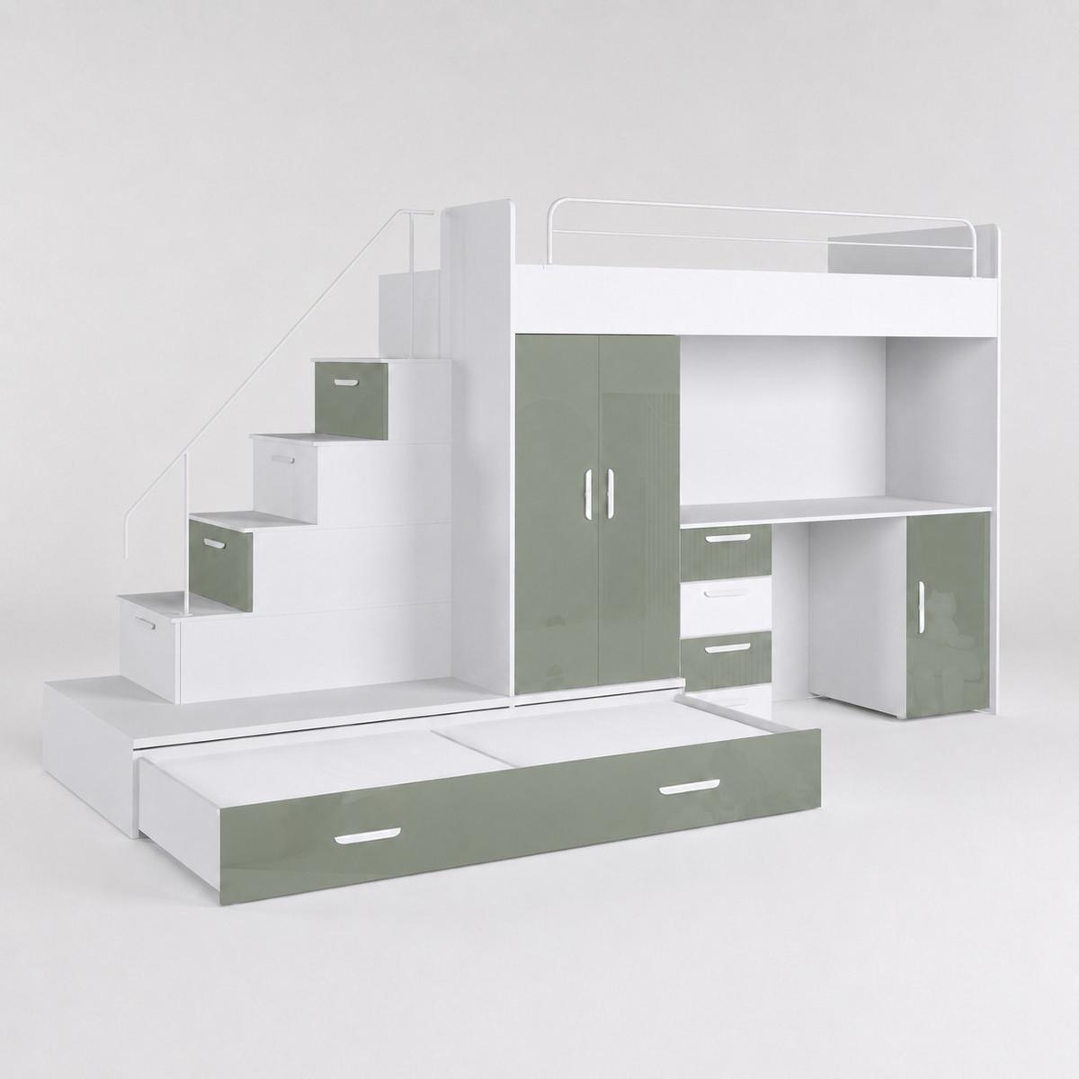 WEISSES Kinderset RAJ 5, Hochglanz - Weiß/Mintgrün, Holzwerkstoff (320/180/86cm) - Lookway