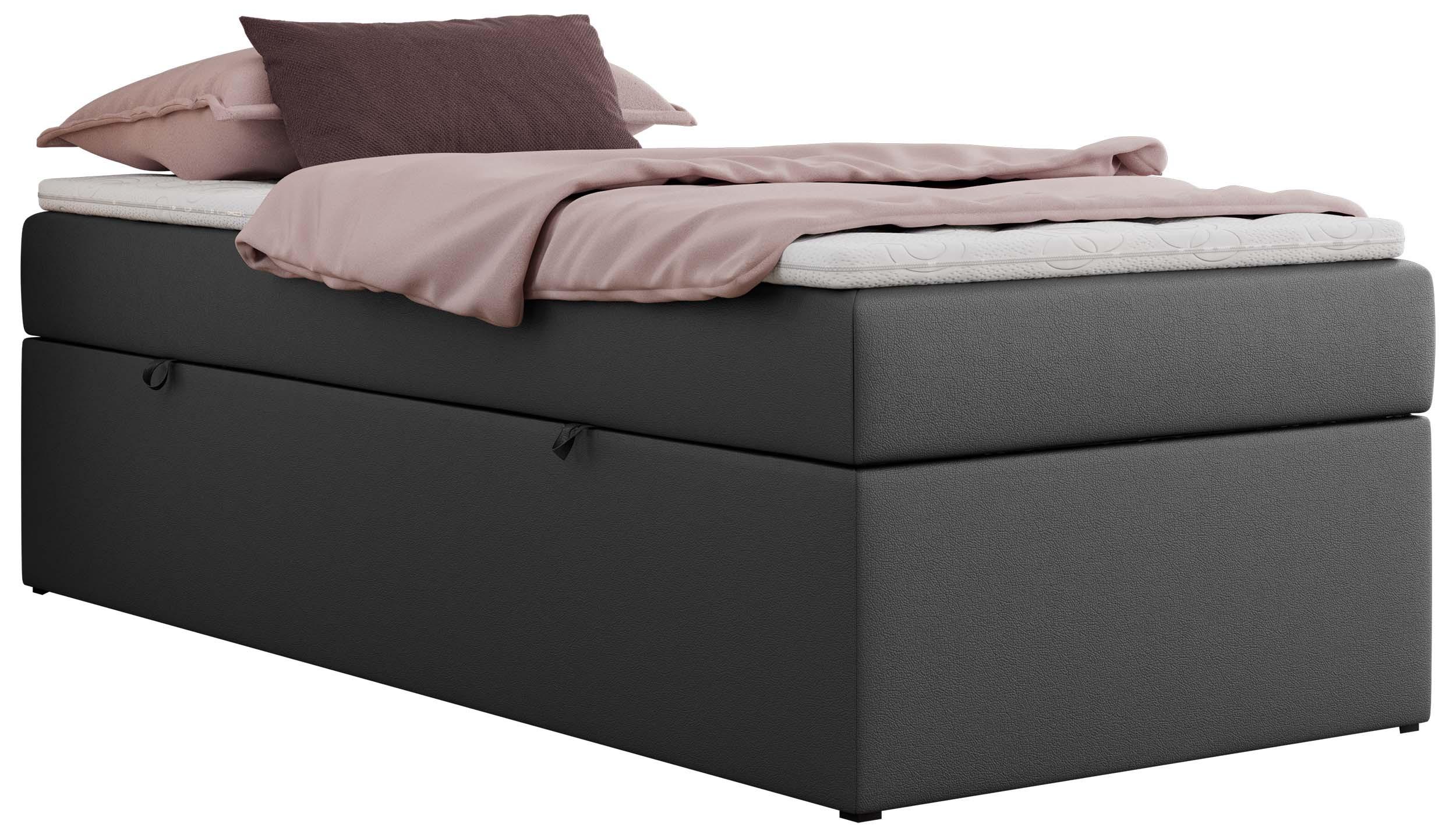 BOXBETT ZERO 90/200 - Dunkelgrau Kunstleder - H4 - Topper Visco - Dunkelgrau, Textil (90/200cm) - MKS