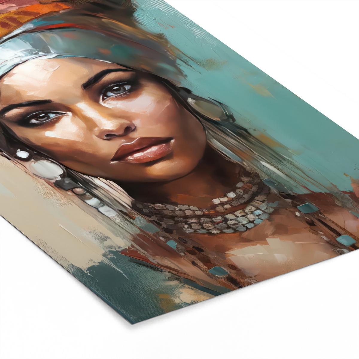 POSTER MIT RAHMENGERAHMTES BILD Frau - Kunst - Schmuck - Porträt 60x90 cm - Blaugrau, Papier (60/90cm) - MuchoWow