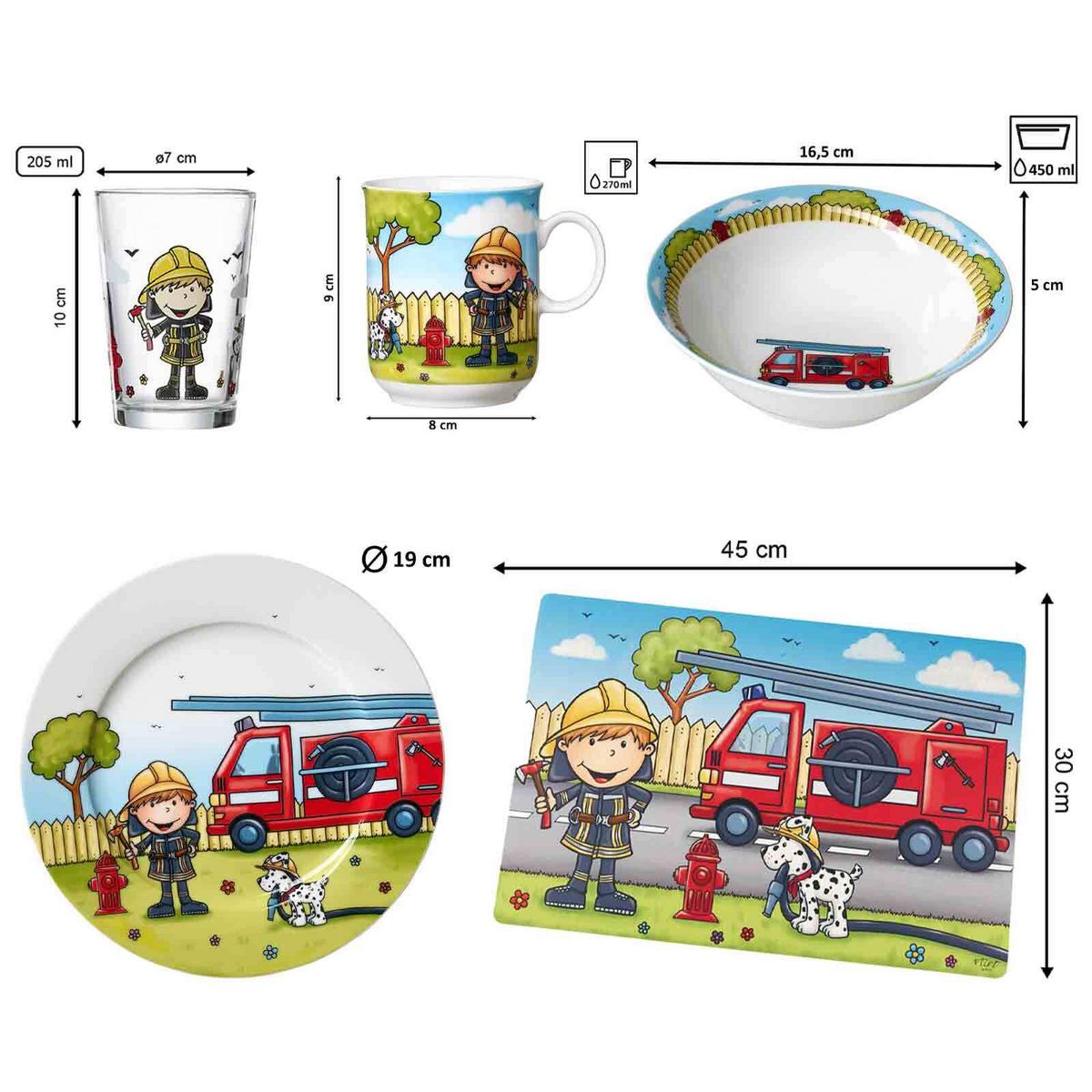 GESCHIRR-SET MIT KINDERBECHER Feuerwehrmann Bernie bunt 7-tlg. - Multicolor, Keramik/Kunststoff (2/2/2cm) - Ritzenhoff Breker