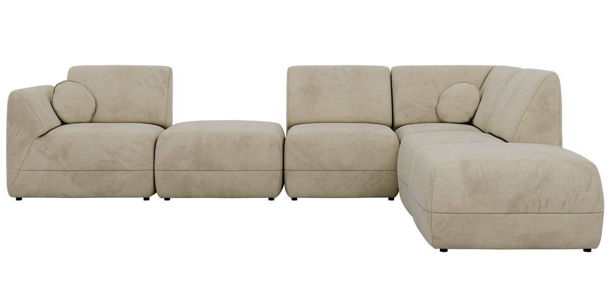ECKSOFA NOARA 6M L Beige Velvet - Rechts - Beige/Schwarz, Kunststoff/Textil (355/244cm) - MKS