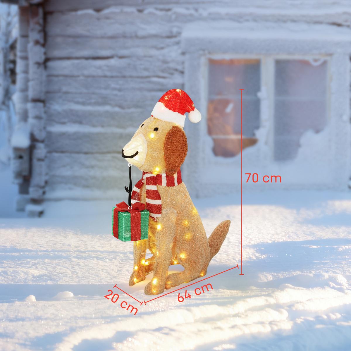 WEIHNACHTSDEKORATION Beleuchteter Weihnachtswelpe mit 74 warmweißen LED-Lichtern - Gelb, Textil (20/70/64cm) - Outsunny