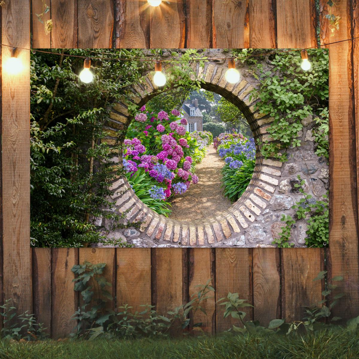 GARTENPOSTER Transparent - Blumen - Hortensie - Sommer Poster für draußen 180x120 cm - Graubraun, Kunststoff (180/120/0.2cm) - OnlyWow