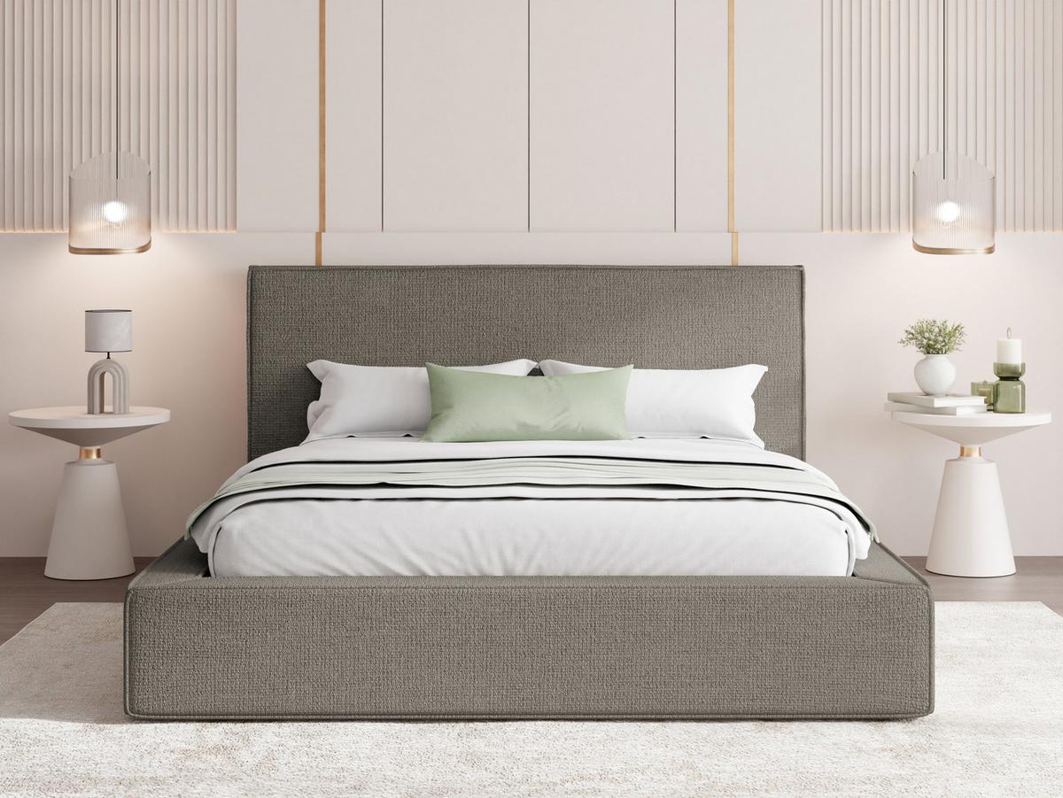 POLSTERBETT Merlin mit Bettkasten, Metall-Lattenrost & hohem Kopfteil in Taupe Chenille 160x200 cm - Taupe/Beige, Holzwerkstoff/Kunststoff (160/200cm) - WFL GROUP