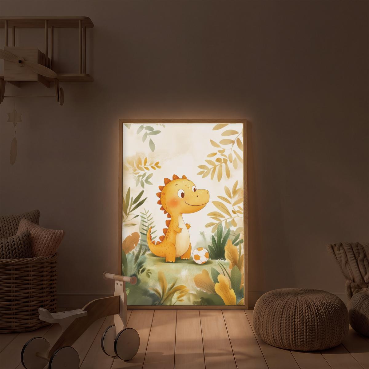 NACHTTISCHLAMPE MIT AKKU Dino - Fußball - Orange 60x90 cm - Beige, Holzwerkstoff (8/60/90cm) - OnlyWow