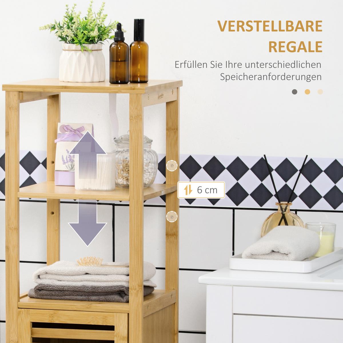 BADEZIMMERSCHRANK höhevestellbar, ca. 33 x 30 x 120 cm Naturholz - Naturfarben, Naturmaterialien (29.9/120/32.9cm) - Kleankin