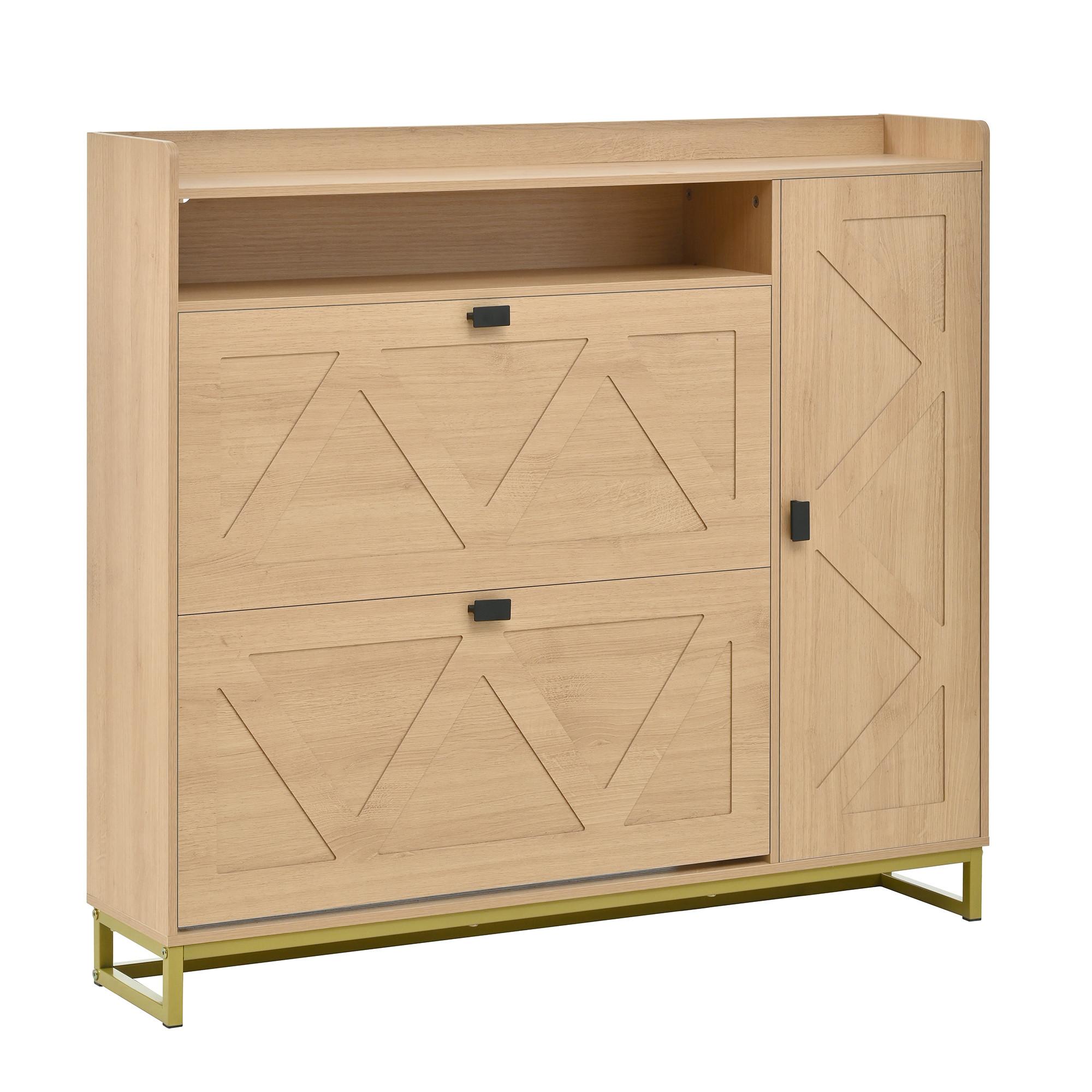 SCHUHSCHRANK mit klappdeckel in natur mit metallgestell, 2 kipper & seitenschrank - Naturfarben, Holzwerkstoff (110/100/24cm) - Urban Meuble
