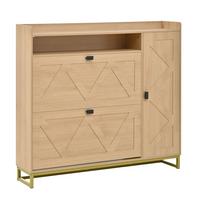 SCHUHSCHRANK mit klappdeckel in natur mit metallgestell, 2 kipper & seitenschrank - Naturfarben, Holzwerkstoff (110/100/24cm) - Urban Meuble
