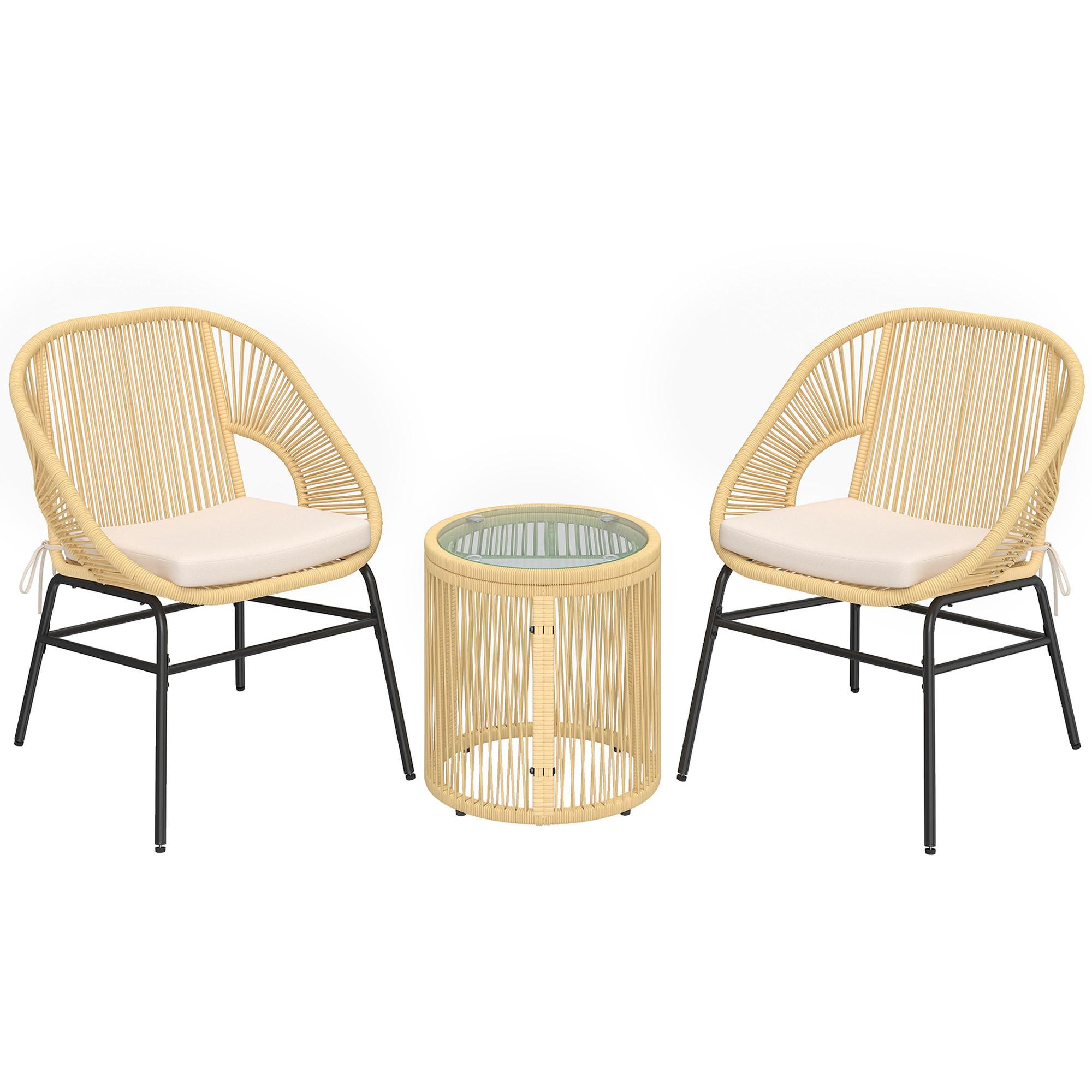 BISTROSET 3-teilig aus Stahl PE-Rattan Beige - Beige, Textil/Metall - Outsunny
