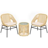 BISTROSET 3-teilig aus Stahl PE-Rattan Beige - Beige, Textil/Metall - Outsunny