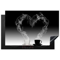 HERDABDECKPLATTE Kaffee - Herz - Schwarz und weiß - Tassen Induktionsschutz 80x52.2 cm - Weiß, Kunststoff (80.2/52.2/0.2cm) - MuchoWow