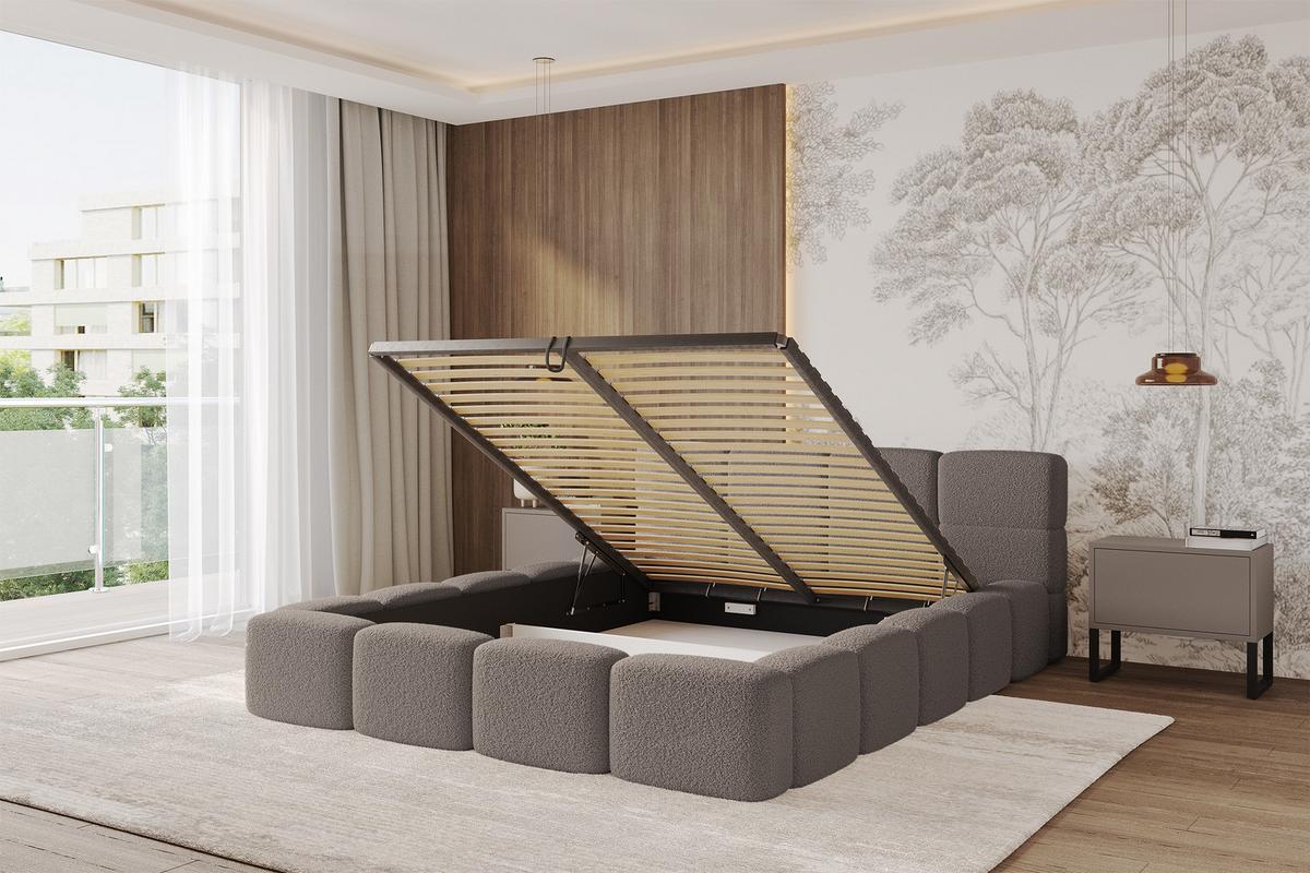 POLSTERBETT mit Bettkasten und Lattenrost, Bett mit Matratze H3/H4, Kopfteil, Boxbett, Doppelbett mit Stauraum - NATA-v1 140x200 Braun - Braun, Holzwerkstoff/Textil (140/200cm) - ALTDECOR