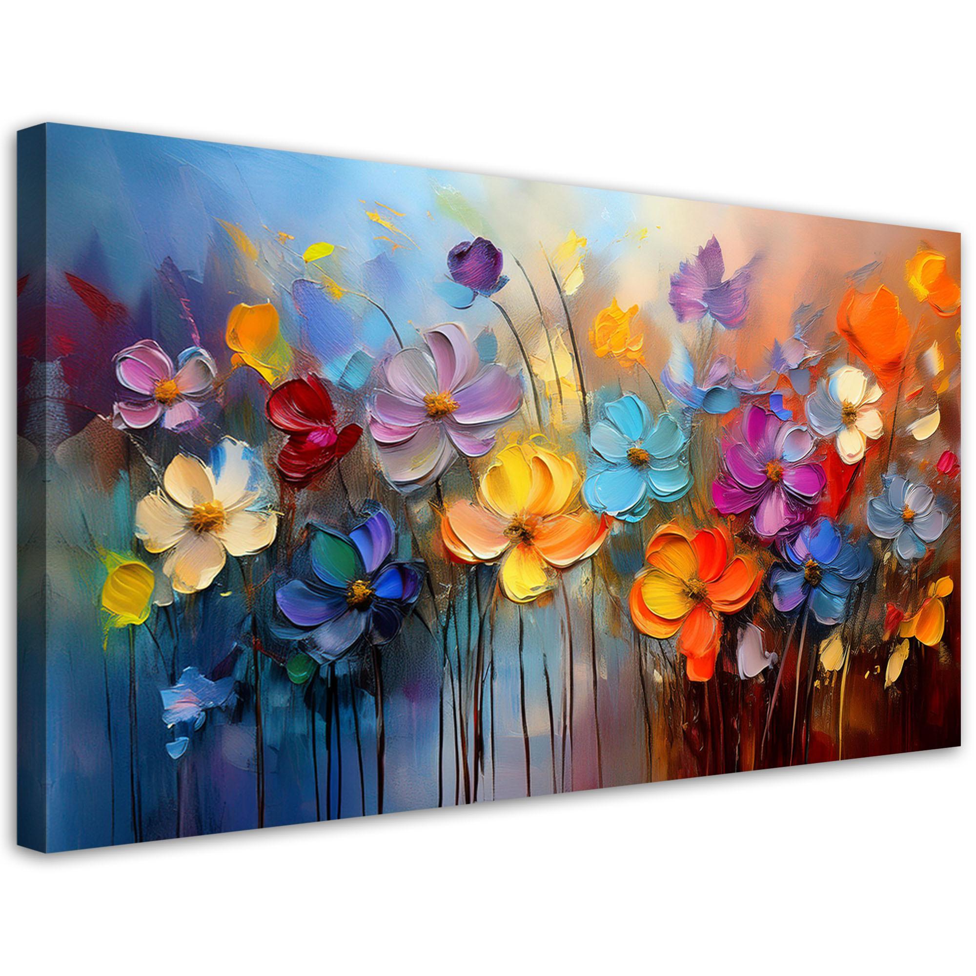 LEINWANDBILD Bunte gemalte Blumen 100x50cm - Multicolor, Textil (100/50cm) - Feeby
