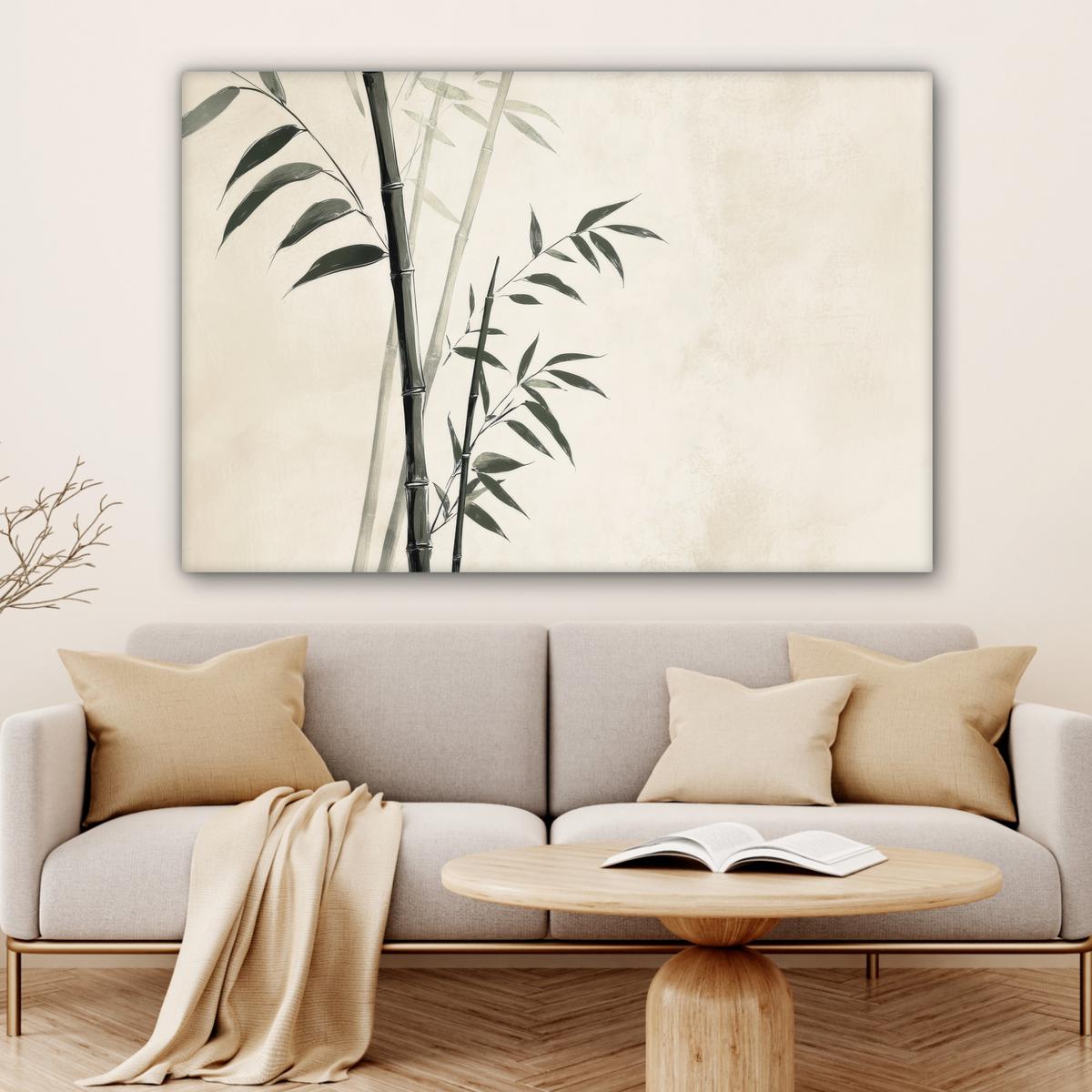 LEINWANDBILD Japandi - Bambus - Beige Groß 140x90 cm - Eukalyptusholzfarben, Textil (140/90cm) - MuchoWow
