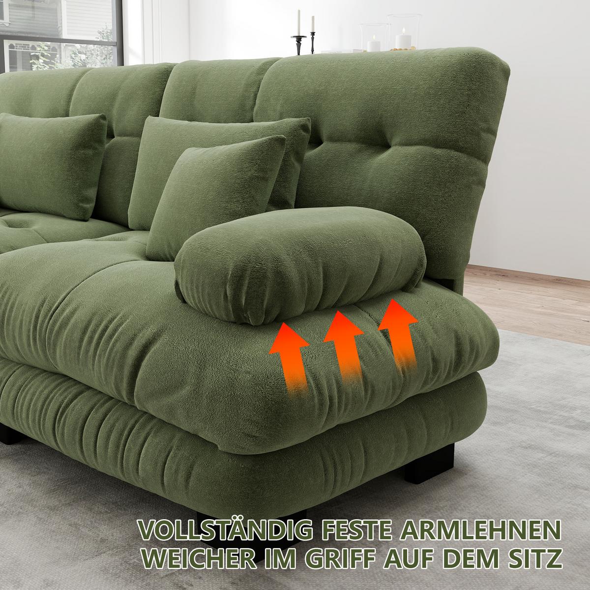 ECKSOFA Modulares 313cm Chenille Cloud-Sofa mit Ottoman für das Wohnzimmer - Grün, Textil (313/145cm) - Urban Meuble