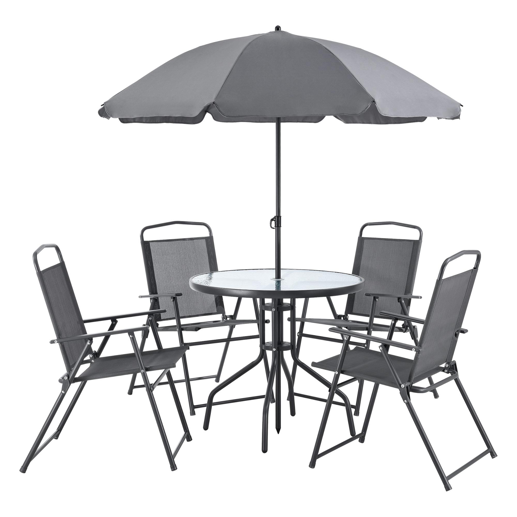GARTENMÖBEL-SET 6 TLG. Milagro - Dunkelgrau/Schwarz, Glas/Textil - [en.casa]