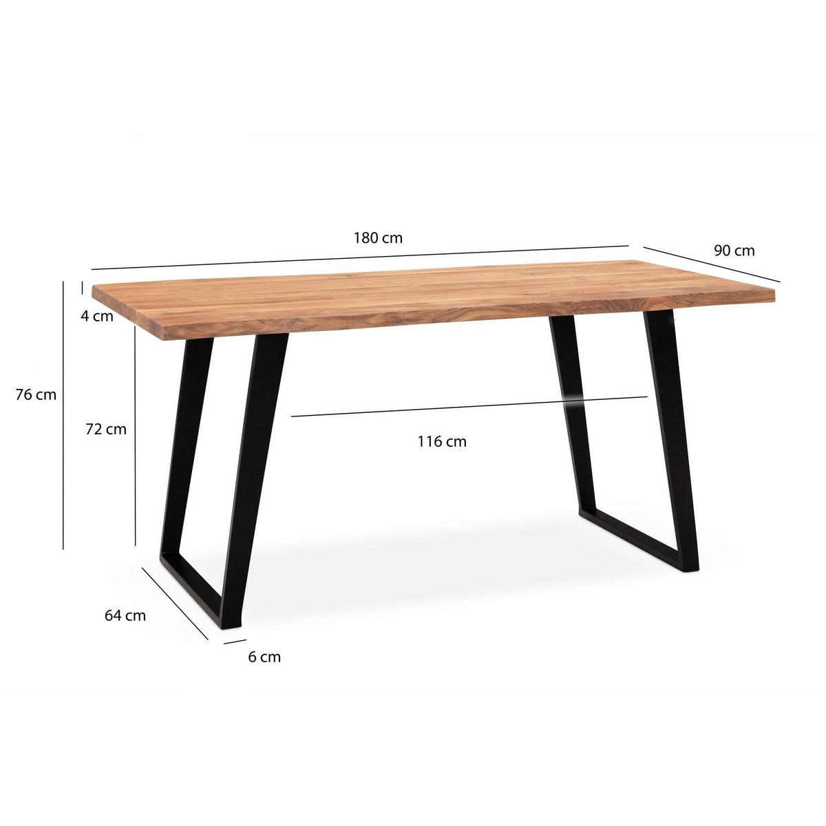 SCHREIBTISCH Massivholz Baumkante U-Gestell Handarbeit ATOLL, Goldbraun-Schwarz 180x90x76 cm - Schwarz/Braun, Holz/Metall (90/180/76cm) - KADIMA DESIGN