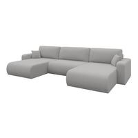 WOHNLANDSCHAFT mit Schlaffunktion und Bettkasten BERY-U 377x193x88 Hellgrau Bouclé - Silberfarben/Hellgrau, Holzwerkstoff/Kunststoff (377/88/193cm) - ALTDECOR