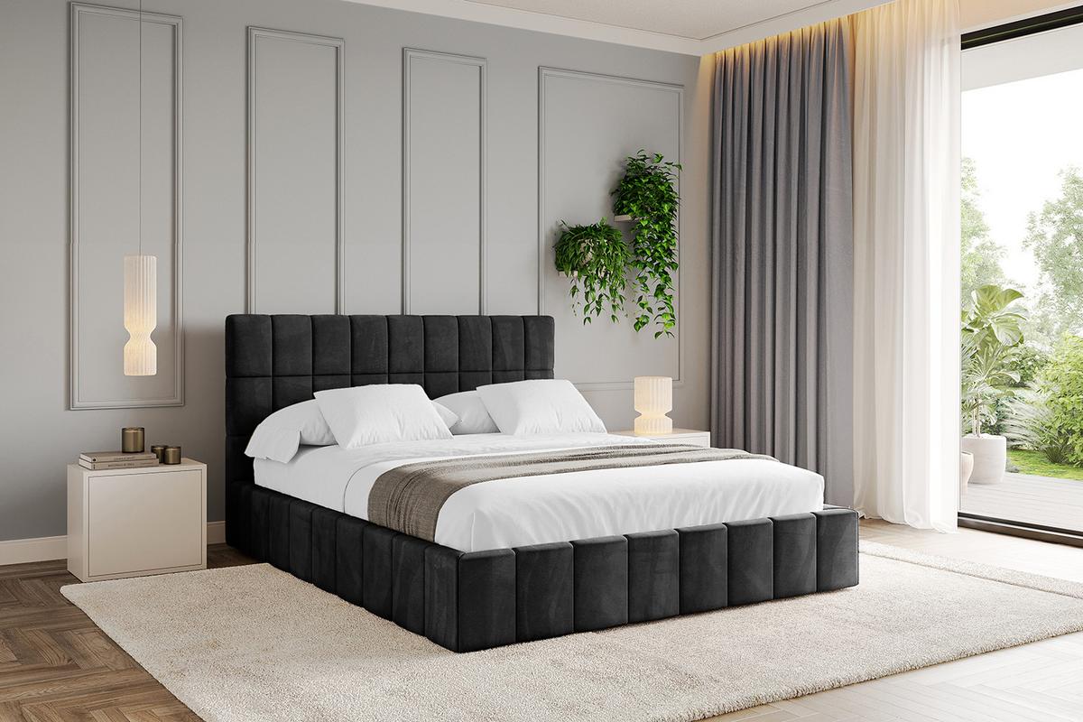 POLSTERBETT mit Bettkasten und Lattenrost, Boxbett ohne Matratze - AMEA 140x200 Schwarz - Schwarz, Holzwerkstoff/Textil (140/200cm) - ALTDECOR