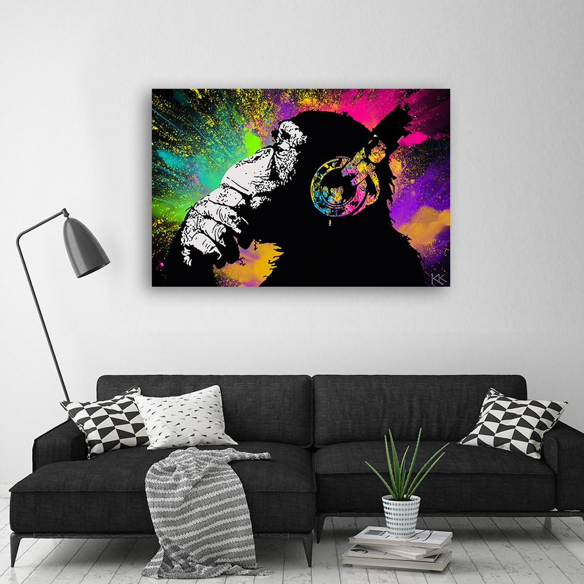 LEINWANDBILD Banksy Buntes Affe 120x80cm - Multicolor, Textil (120/80cm) - Feeby