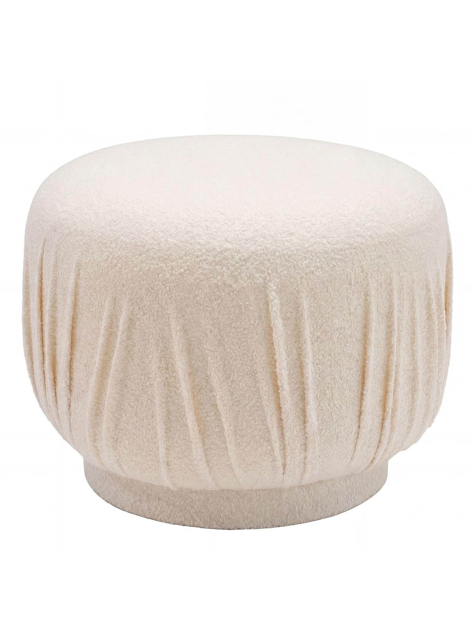 SITZHOCKER AVEN, Stoff, mit Textilbezug, Creme, Ø 50 x 40 cm - Beige/Creme, Textil (50/40/50cm) - KADIMA DESIGN