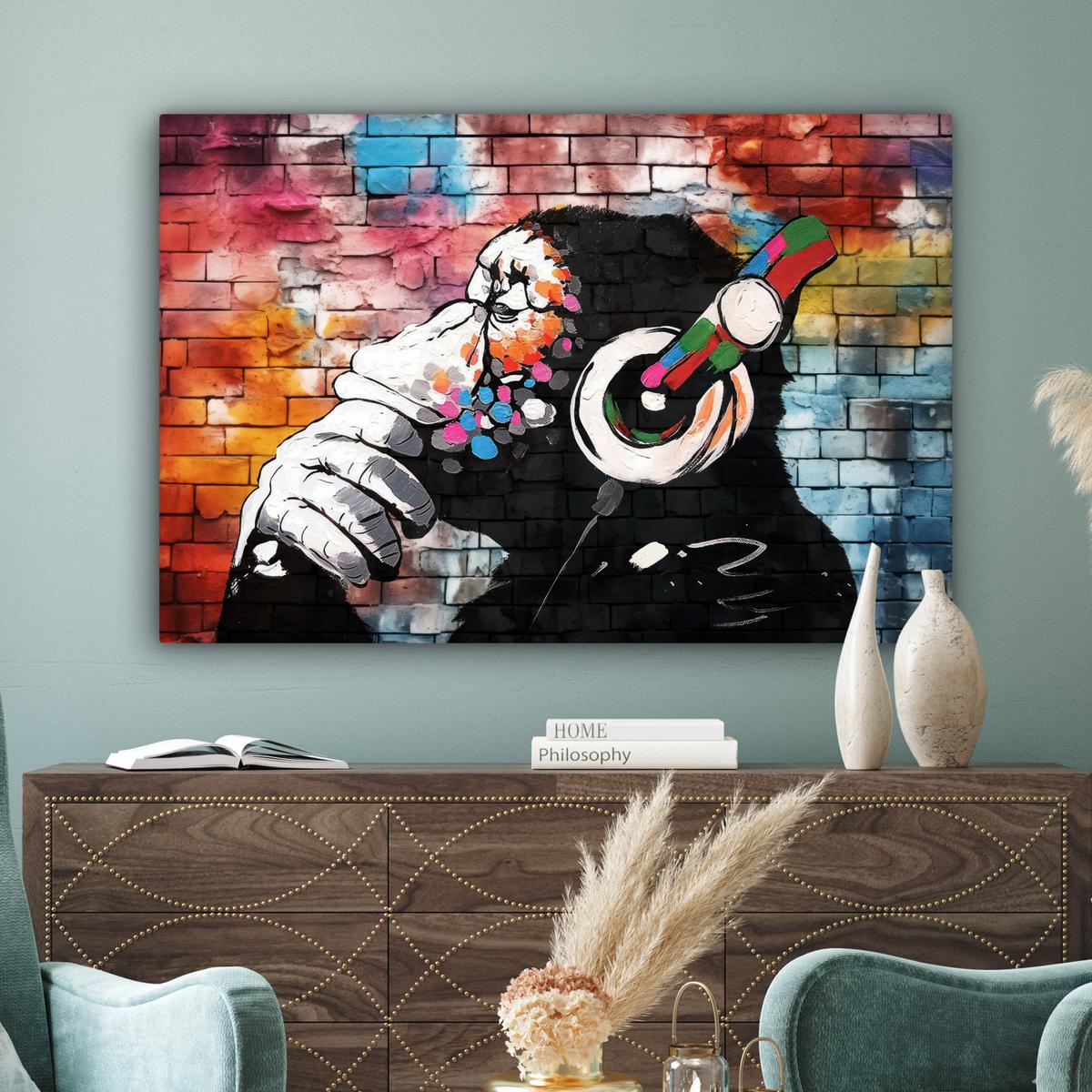 LEINWANDBILD Affe - Graffiti - Musik Groß 140x90 cm - Multicolor, Textil (140/90cm) - MuchoWow
