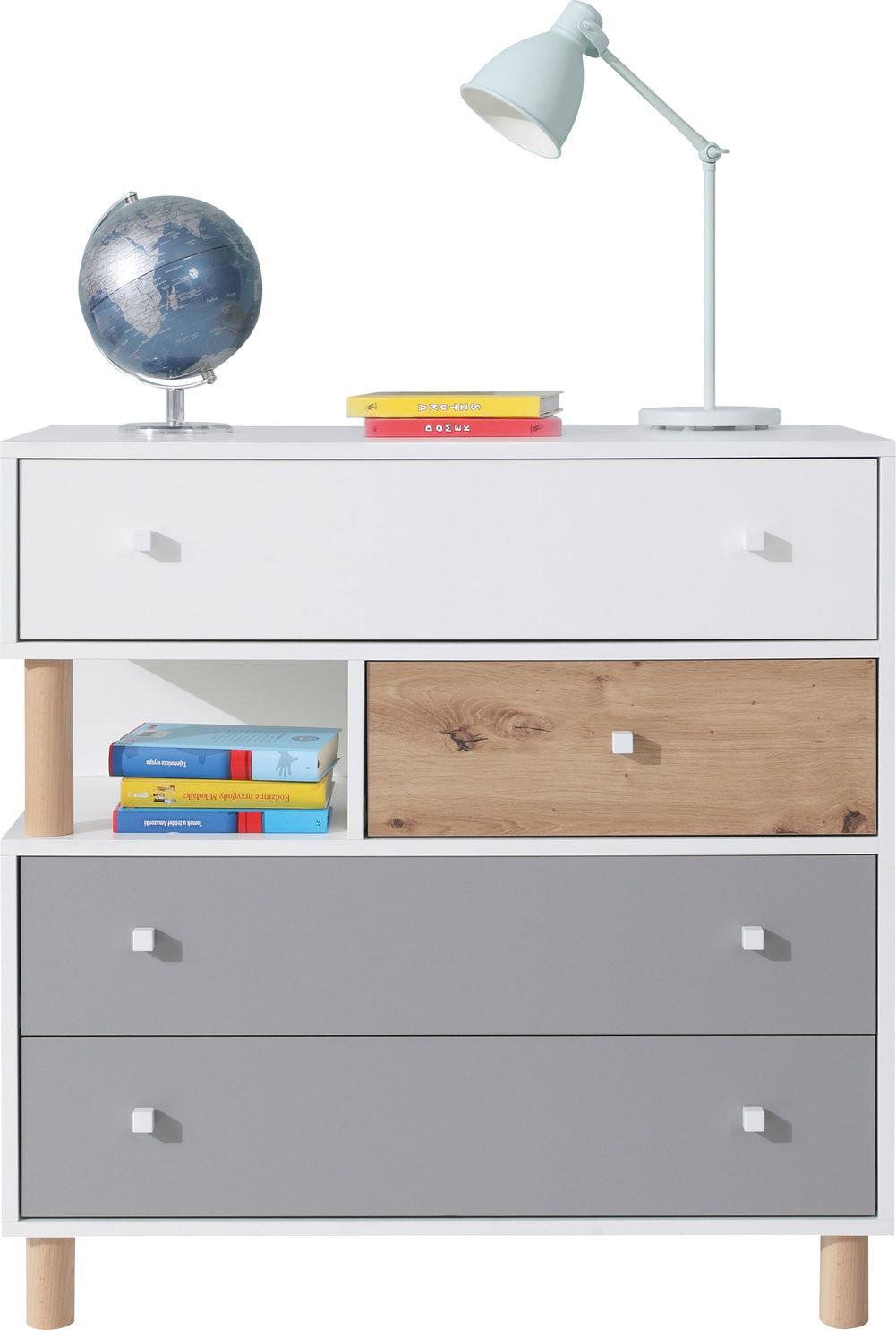 KOMMODE SANNIO 90/90/40cm mit Schubladen Türen Weiß - Weiß, Holzwerkstoff (90/90/40cm) - MASSENO