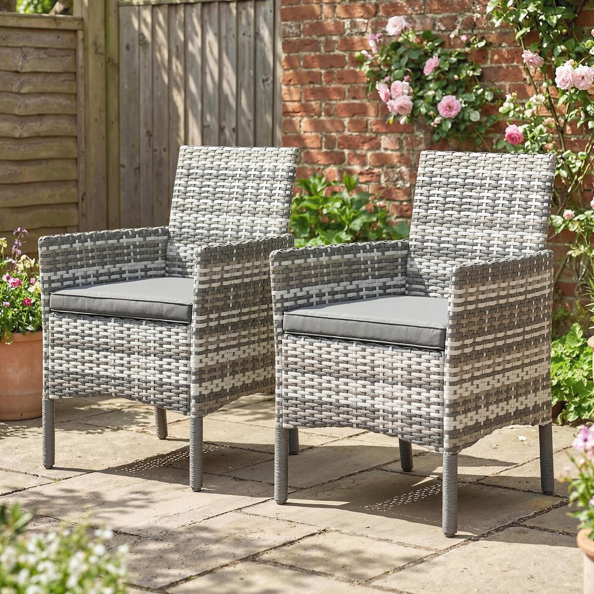 RATTANSTÜHLE 2er Set PE-Rattan Stahl Grau - Grau, Textil/Metall - Outsunny