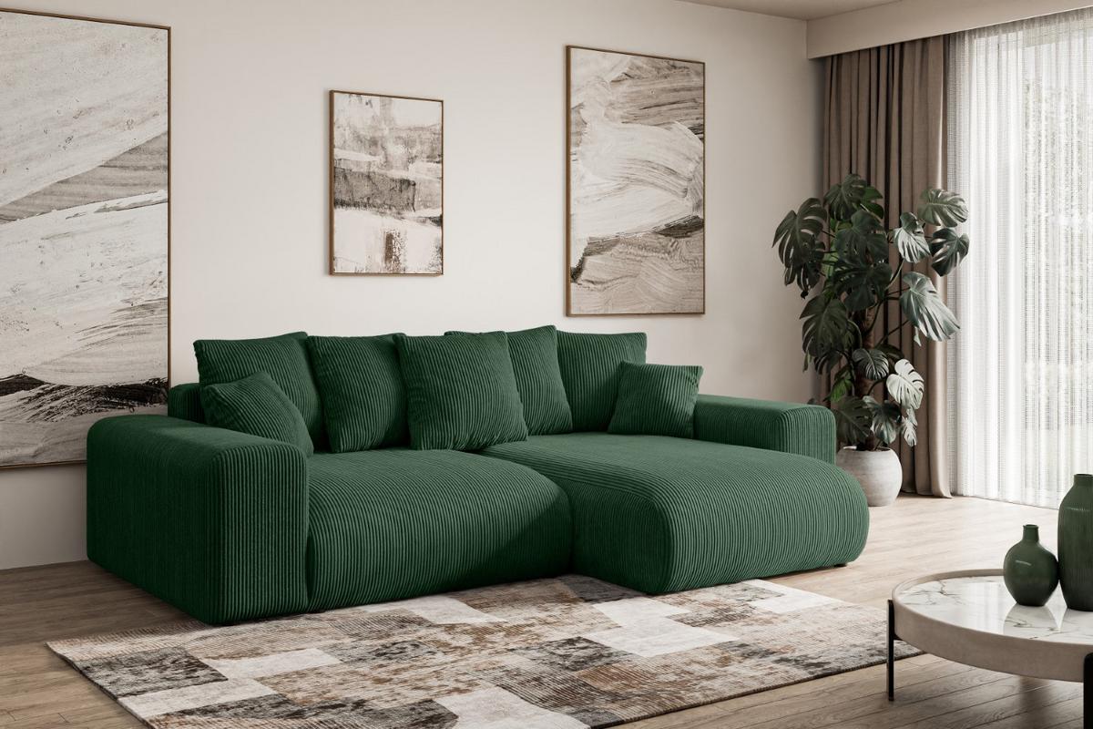 ECKSOFA Ottomane rechts ESKAR-L 266x176x72 Grün Cord - Schwarz/Grün, Holzwerkstoff/Kunststoff (176/266cm) - ALTDECOR