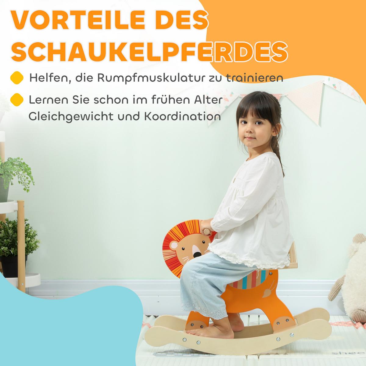 SCHAUKELPFERD Holz, Kinder Schaukeltier Löwe mit Haltegriffen Schaukel Orange - Orange, Holzwerkstoff (27/44/59cm) - AIYAPLAY